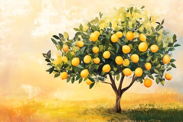 A vibrant painting of a lemon tree