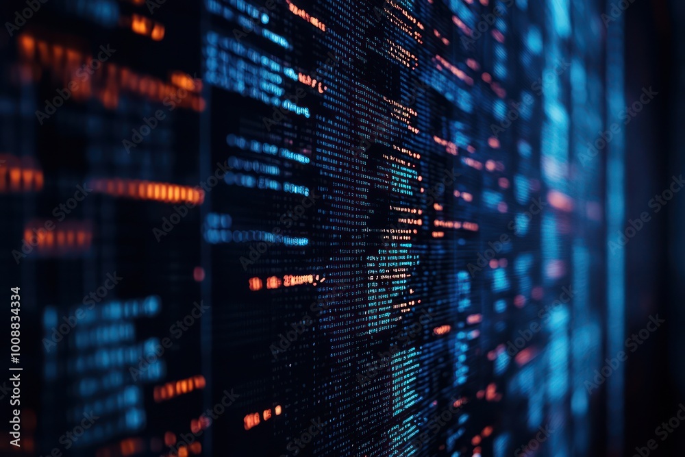 Poster digital data visualization with glowing code display