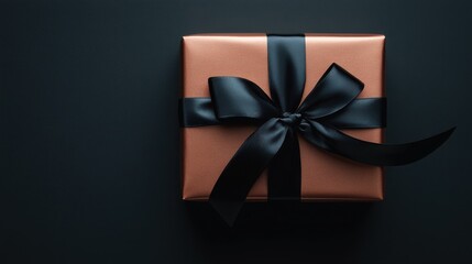 Elegant Gift Box with Black Ribbon on Dark Background
