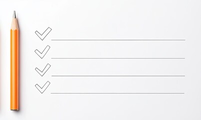 A simple checklist on a white background, with a pencil positioned beside it, ready for note-taking or task completion.