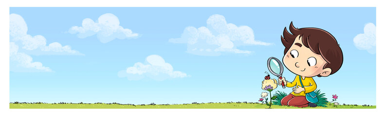 Child exploring nature with a magnifying glass © cirodelia