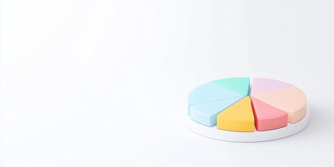 Fototapeta premium A pastel-colored pie chart sits on a plain backdrop, symbolizing data representation or analysis in a minimalist style.