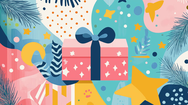 Christmas present in modern minimalist geometric style templates, - Powered by Adobe