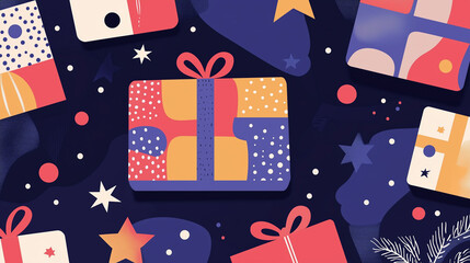 Christmas present in modern minimalist geometric style templates,