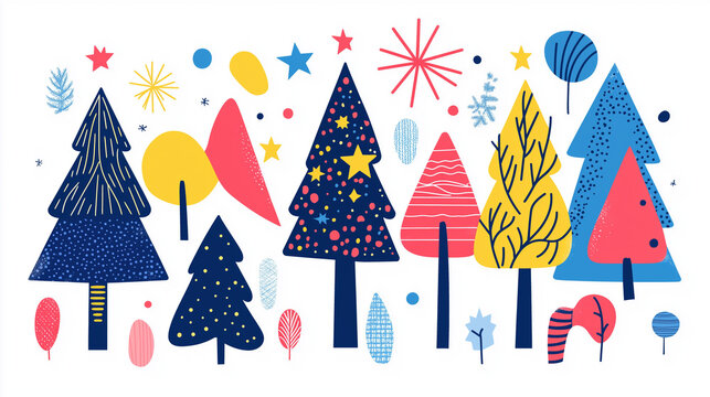 Christmas trees in minimalist geometric style for templates, cards