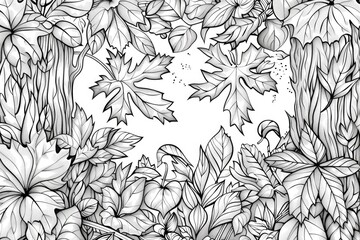Fototapeta premium Coloring book illustration of vibrant autumn foliage in a forest setting
