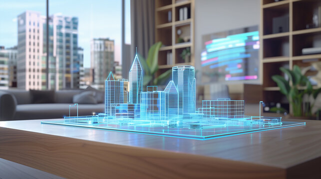 real estate development business visualization through the virtual display of 3d blue prints of a real estate project - Powered by Adobe
