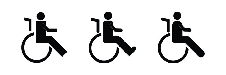Disability icon set. Containing wheelchair, accessibility, blind, broken leg, disabled, assistance and deafness icons. Solid icon collection. Disabled icon. EPS 10.