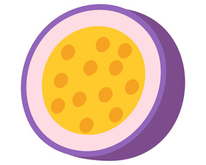 Fruit half passion fruit in cartoon hand drawn simple style. Editable variable color