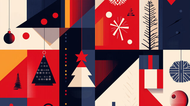 Christmas trees in minimalist geometric style for templates, cards