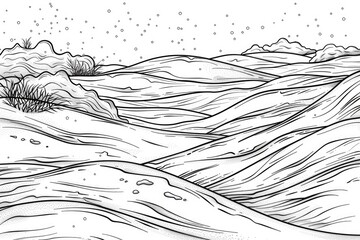 Coloring book illustration of textured snow and snowdrifts in winter