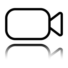 Camera simple icon vector. Flat design. Black icon with mirror reflection. White background