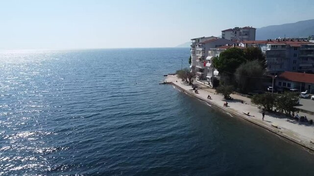 Aerial view of a cute seaside town