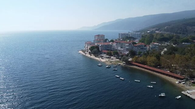 Aerial view of a cute seaside town