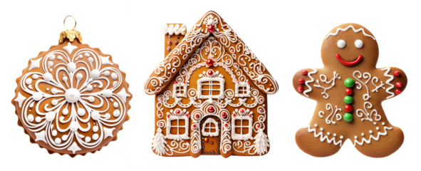 Gingerbread - Christmas cookies Panorama isolated on transparent PNG background
