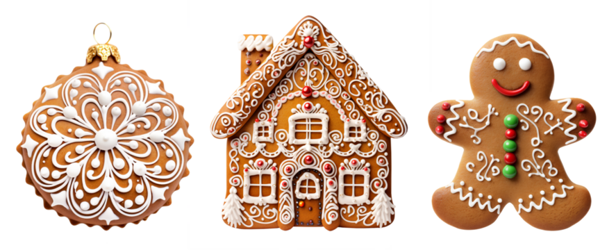 Gingerbread - Christmas cookies Panorama isolated on transparent PNG background - Powered by Adobe