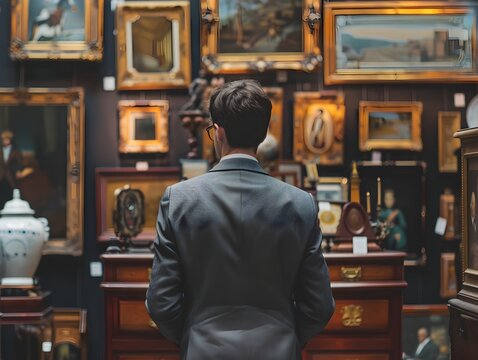 Naklejki Businessman Attending Exclusive Auction to Acquire Valuable Assets