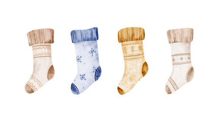 Traditional Watercolor Christmas Stockings: Hand-Drawn Decorations for a Merry Holiday
