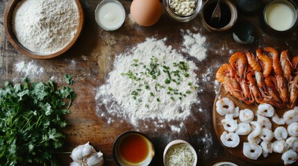 Fototapeta premium Fresh Seafood and Ingredients for Cooking Dish