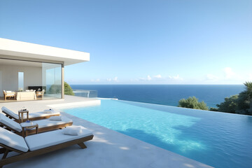 Fototapeta premium With its infinity pool overlooking the sea, this villa is a modern masterpiece
