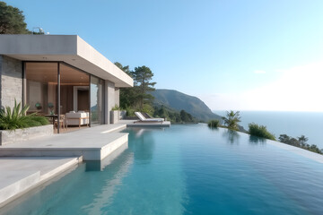 Fototapeta premium With its infinity pool overlooking the sea, this villa is a modern masterpiece