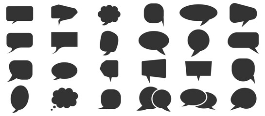 Set of speech bubbles for chat in different shapes.Cloud bubble silhouette, blank dialog balloon.Collection of vector message icons for conversation.