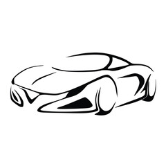 Vector illustration of car outline hand drawn on white background. Car auto line art black and white. Sport car creative silhouette. Auto or automobile