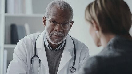Fototapeta premium Mature Male Doctor Consulting with Female Patient in Clinic