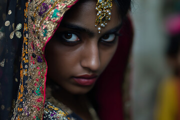 Indian woman preparing a fashion show backstage, Indian girl, Young, Traditional indian clothes