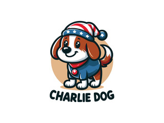 Charlie Dog logo design. Cartoon dog face. Colorful dog logo design template. Vector illustration Animal logotype concept.