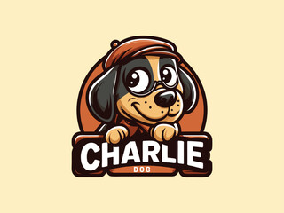 Charlie Dog logo design. Cartoon dog face. Colorful dog logo design template. Vector illustration Animal logotype concept.