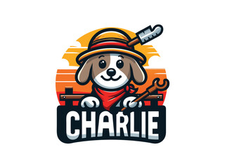 Charlie Dog logo design. Cartoon dog face. Colorful dog logo design template. Vector illustration Animal logotype concept.