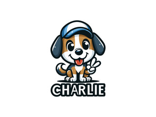 Charlie Dog logo design. Cartoon dog face. Colorful dog logo design template. Vector illustration Animal logotype concept.
