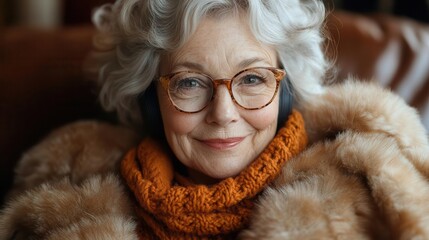 elderly woman smiling while video calling her family on a smartphone surrounded by nostalgic decor in a cozy living room filled with warmth and connection