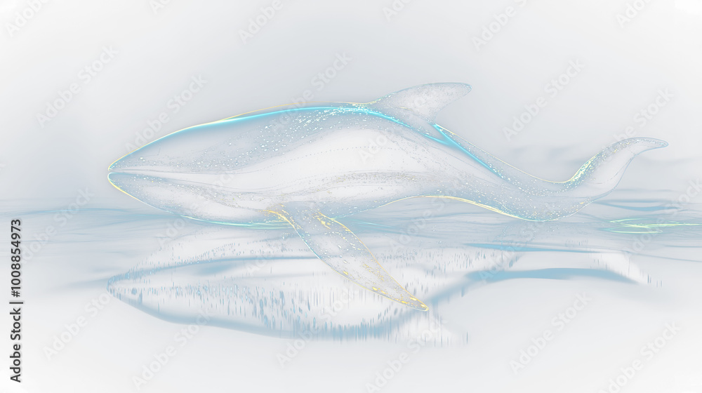 Poster abstract representation of a tech-savvy whale in dynamic blue tones featuring arched lines and a glo