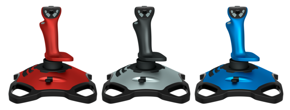 Joystick controllers for flight simulator offer incredibly immersive gaming experiences isolated on white background with clipping path