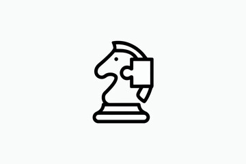 Knight chess piece next to puzzle piece, business and strategy concept.