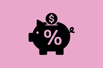 Piggy bank with percentage symbol on the front, business, finance and savings concept.