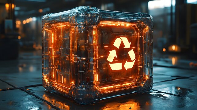 Futuristic Recycling Cube with Glowing Design