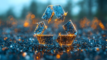 Sparkling Recycling Symbol with Glittering Background