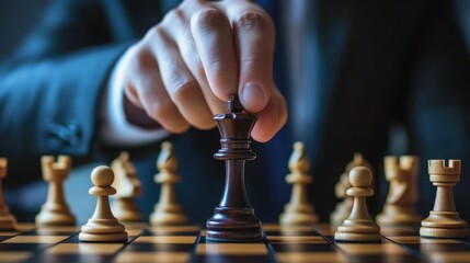 A Hand Moving a Black Chess King on a Board