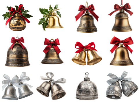 Collection of christmas decoration object isolated on transparent background