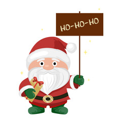 Cute Santa with Gift and Ho Ho Ho Sign