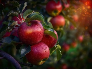 Obraz premium Apple orchard with ripe apples, vibrant and abundant, Botanical, Soft greens, Photograph, Fruit harvest