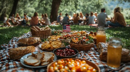 Outdoor Picnic Spread with Delicious Food and Drinks