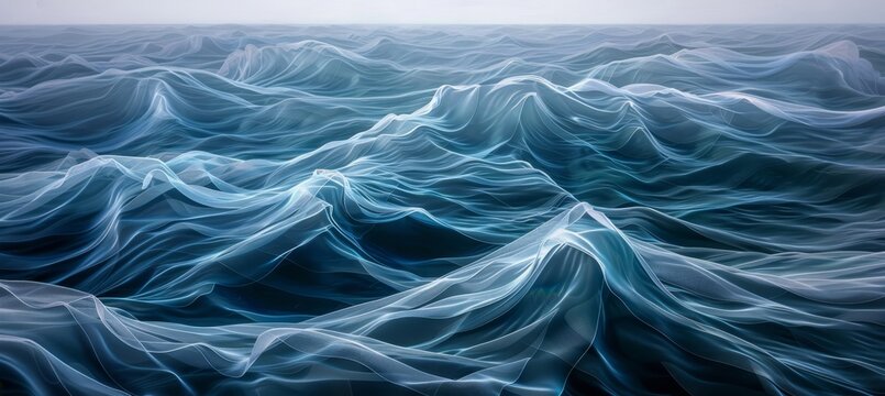 Fototapeta Mesmerizing Fluid Sea of Delicate Curves, an Abstract Masterpiece of Soft, Ethereal Blue