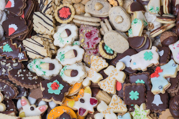 Various types of small Christmas cookies. Homemade baked Christmas cookies. Candy in a box
