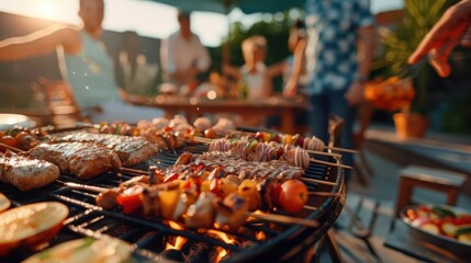 Backyard BBQ with family and friends, lively and inviting, Urban, Bright hues, Photograph, Social gathering