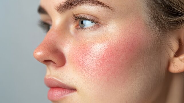Close-Up of Woman's Cheek Showing Visible Signs of Rosacea for Healthcare Awareness