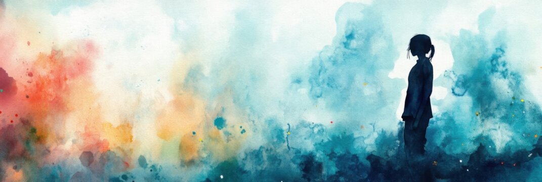 Exploring the Inner Landscape: A Serene Watercolor Silhouette in Contemplation
